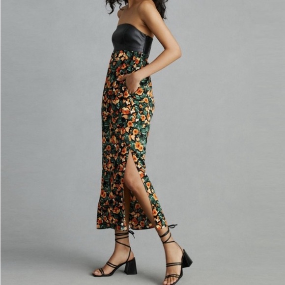 NWT Anthropologie Mare Mare Faux Leather Floral Maxi Dress XS - Picture 4 of 12